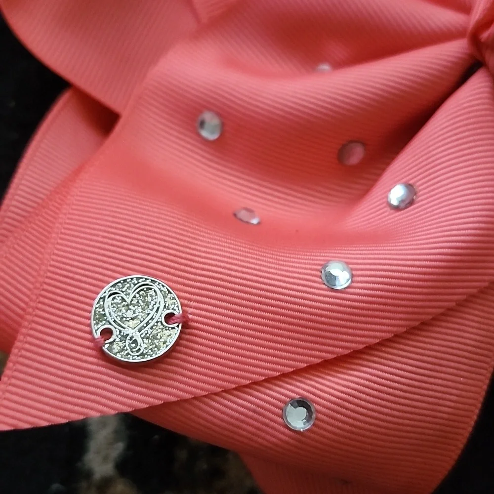 🎀JoJo Siwa Large Decorative Hair Bows – Coral w/rhinestones & Black Heart Print